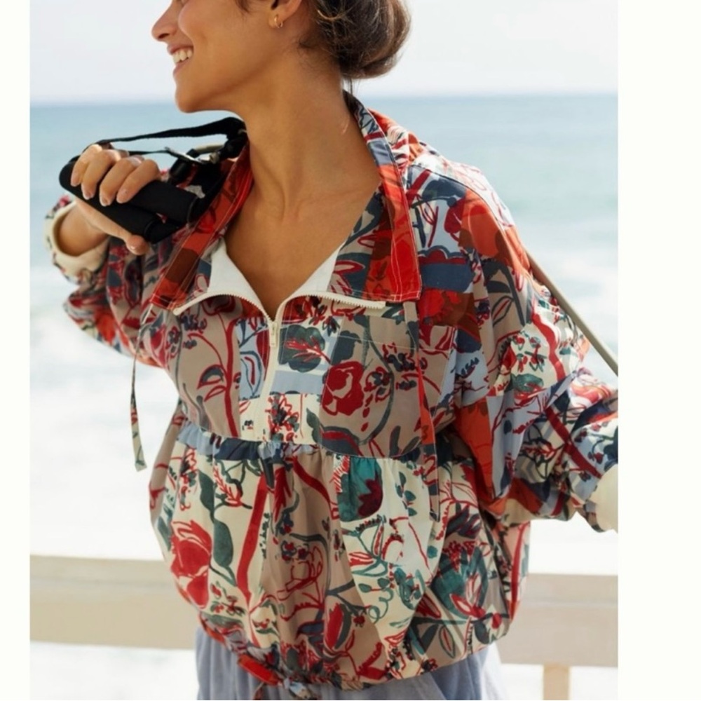 Anthropologie Daily Practice Floral Windbreaker Pullover